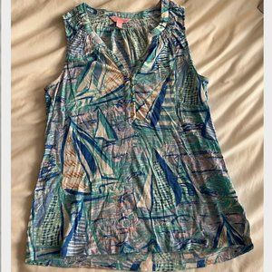 EUC Lilly Pulitzer Lilac Verbana Aboat Time Sailboat Essie Top